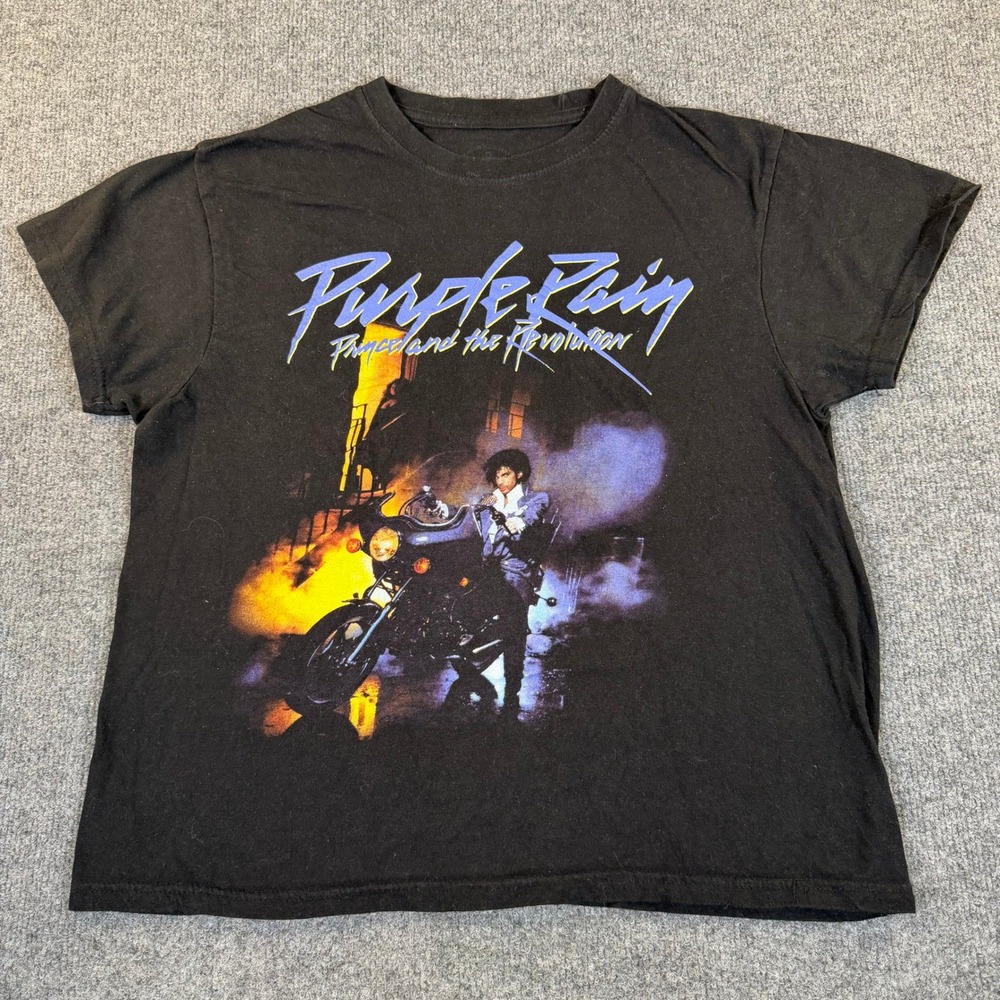 Prince Purple Rain Graphic T-Shirt Black Short Sleeve Crewneck Rock Tee 3235